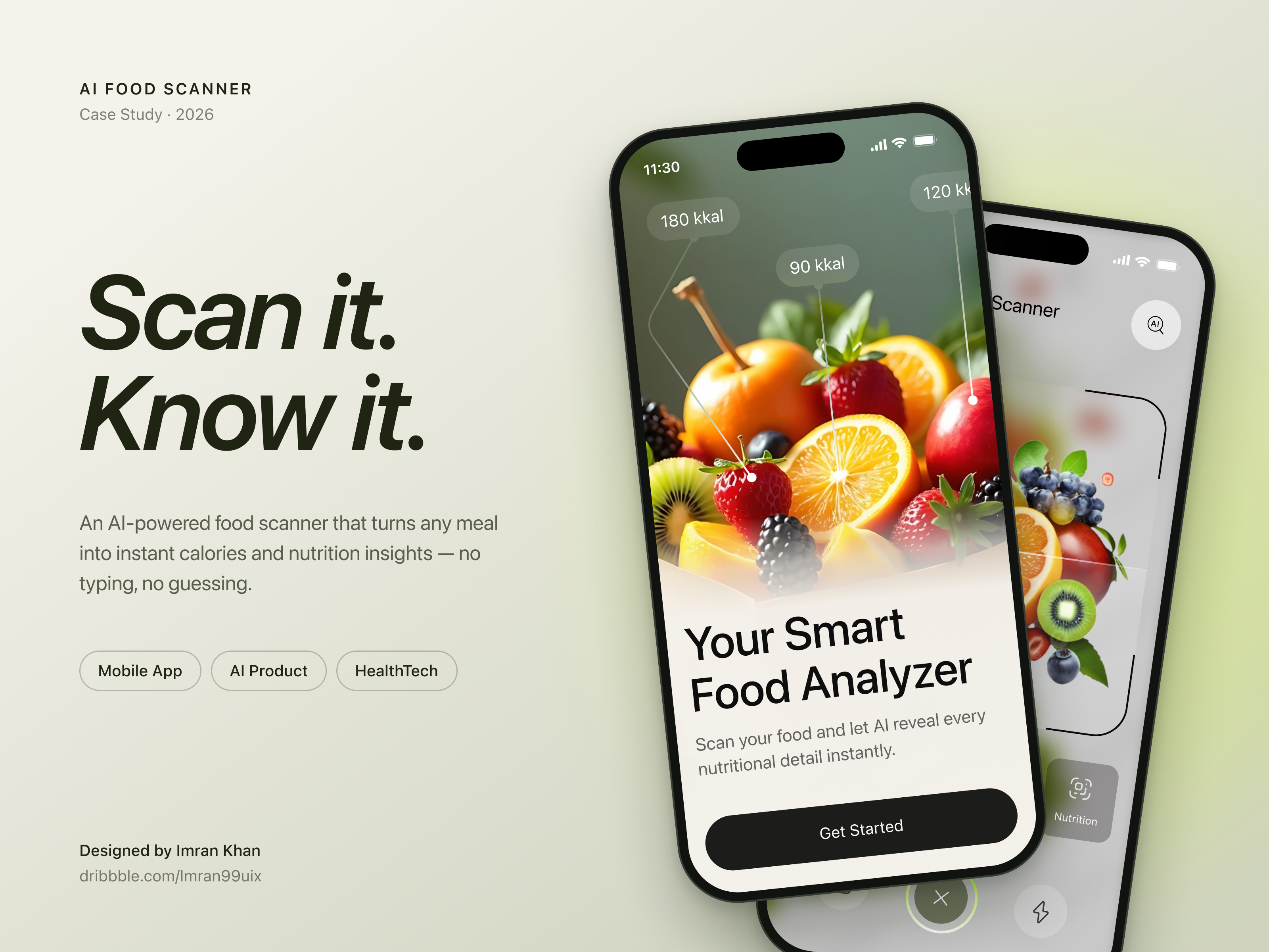 AI Food Scanner App Case Study – Calorie & Nutrition Tracker UI ai app design ai food scanner animation app calorie tracker app food recognition health app healthtech ios app mobile mobile app nutrition app product design ui ui ux case study web