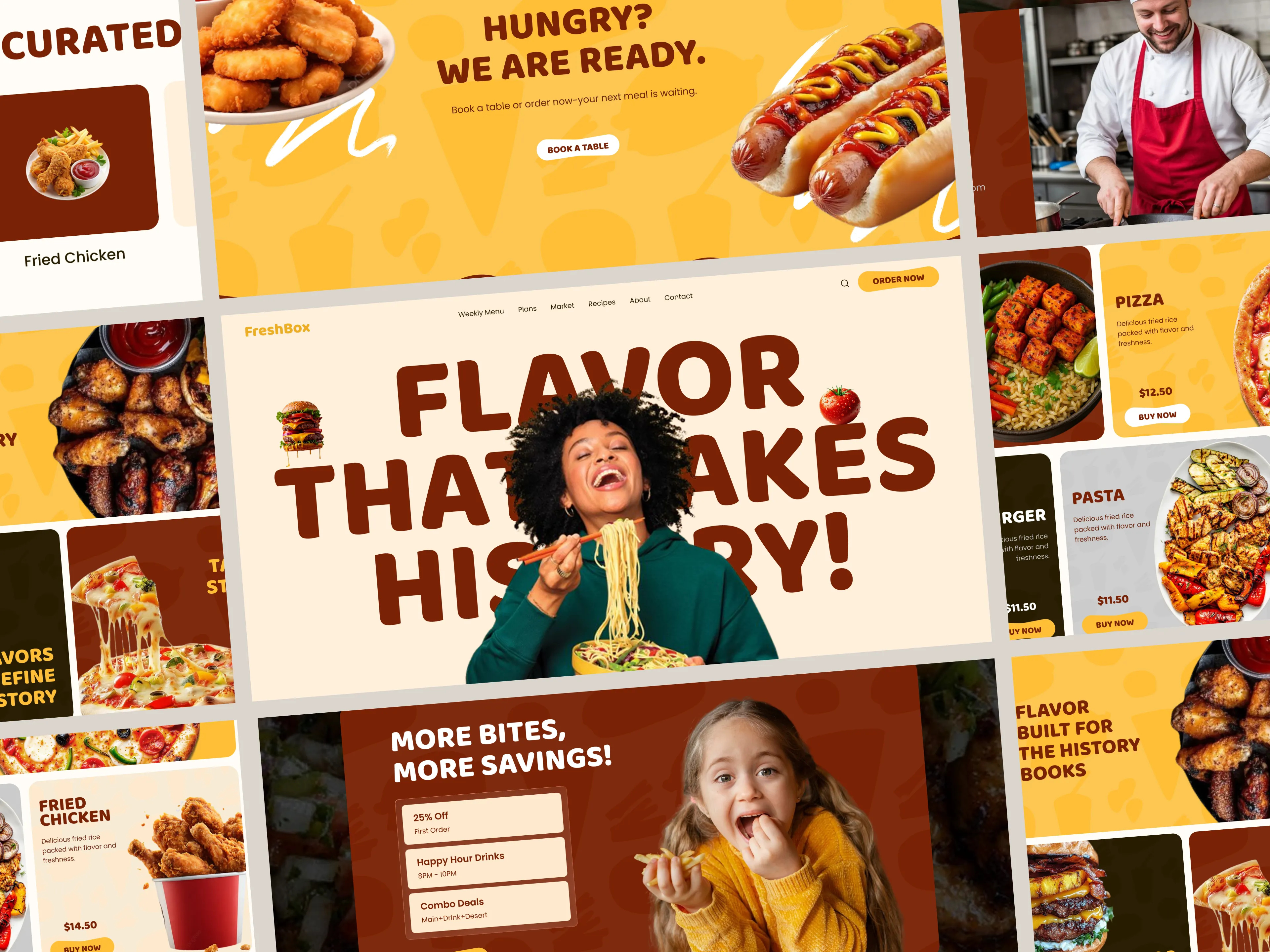 Bold Food Delivery & Restaurant Website Design burger ecomm ecommerce ecommerce website fast food food app food branding food delivery food ecommerce freshbox landing page pizza restaurant website ui design ux design web design website website design
