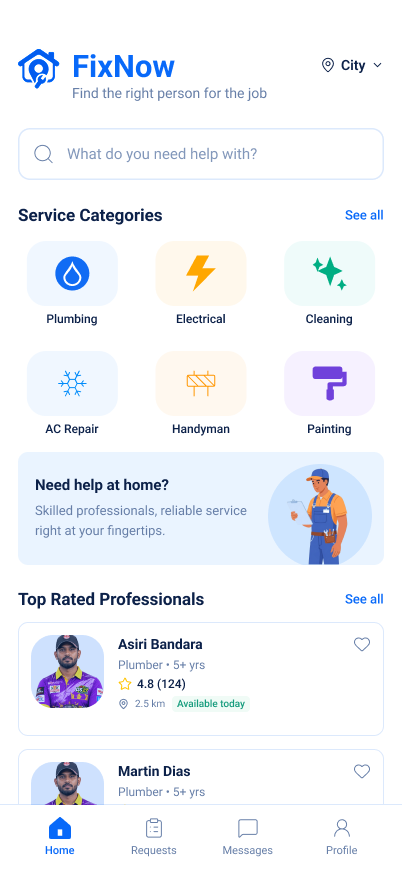 FixNow - Local On-Demand Home Services App appdesign bookingapp figma homeservices mobileapp productdesign ui