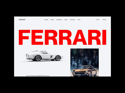 Ferrari Website Concept Exploration animation automotive car clean concept creative dark design ecommerce ferrari home lamborghini landing page luxury minimal modern rolls royce ui ux website