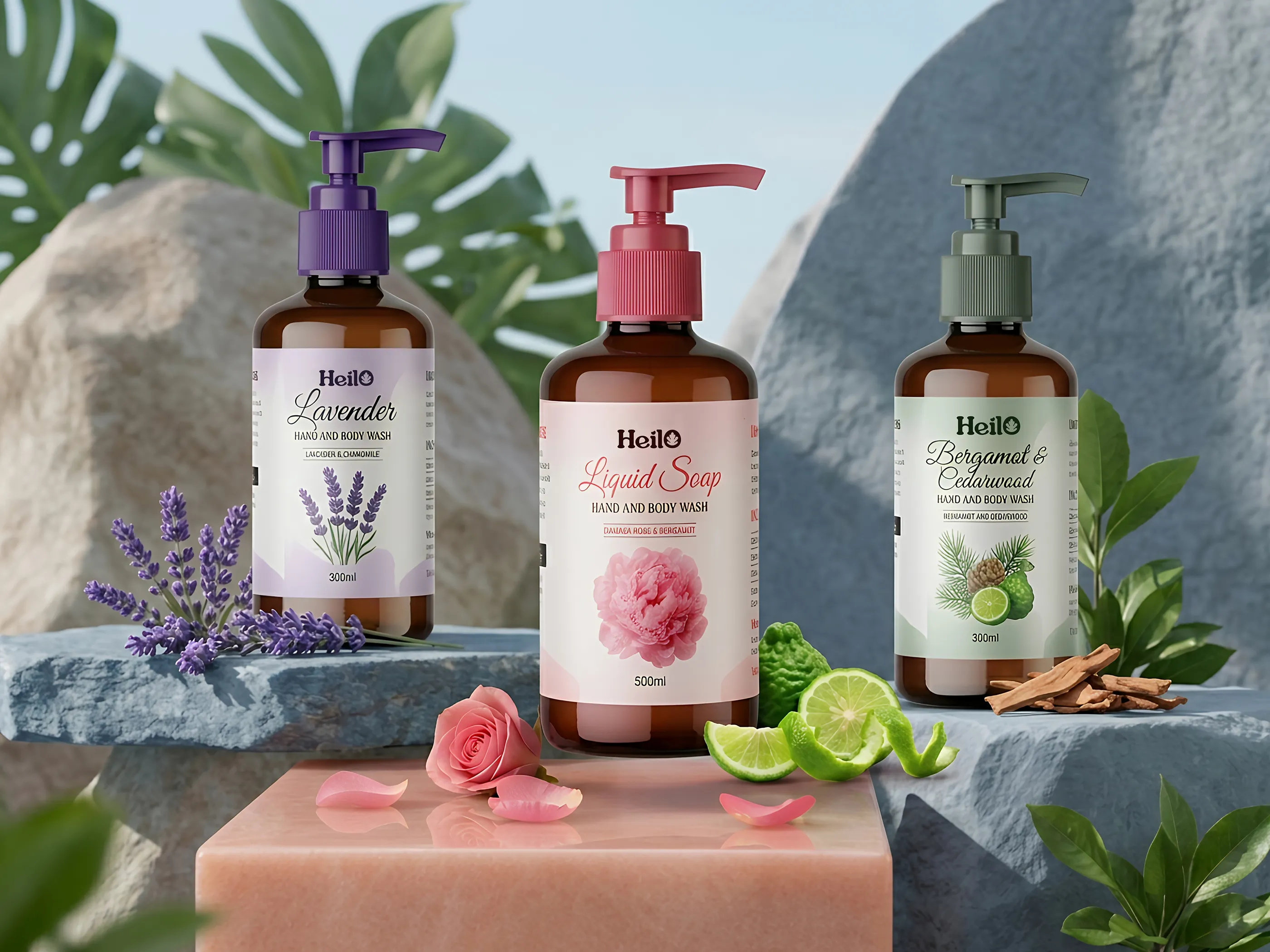 Heilo - Natural Hand & Body Wash Packaging & Label Design beauty packaging body wash packaging botanical illustration botanical packaging bottle label design brand identity cosmetic packaging graphic design hand wash packaging label design liquid soap packaging natural packaging packaging branding packaging design personal care branding premium packaging product packaging pump bottle skincare packaging wellness branding