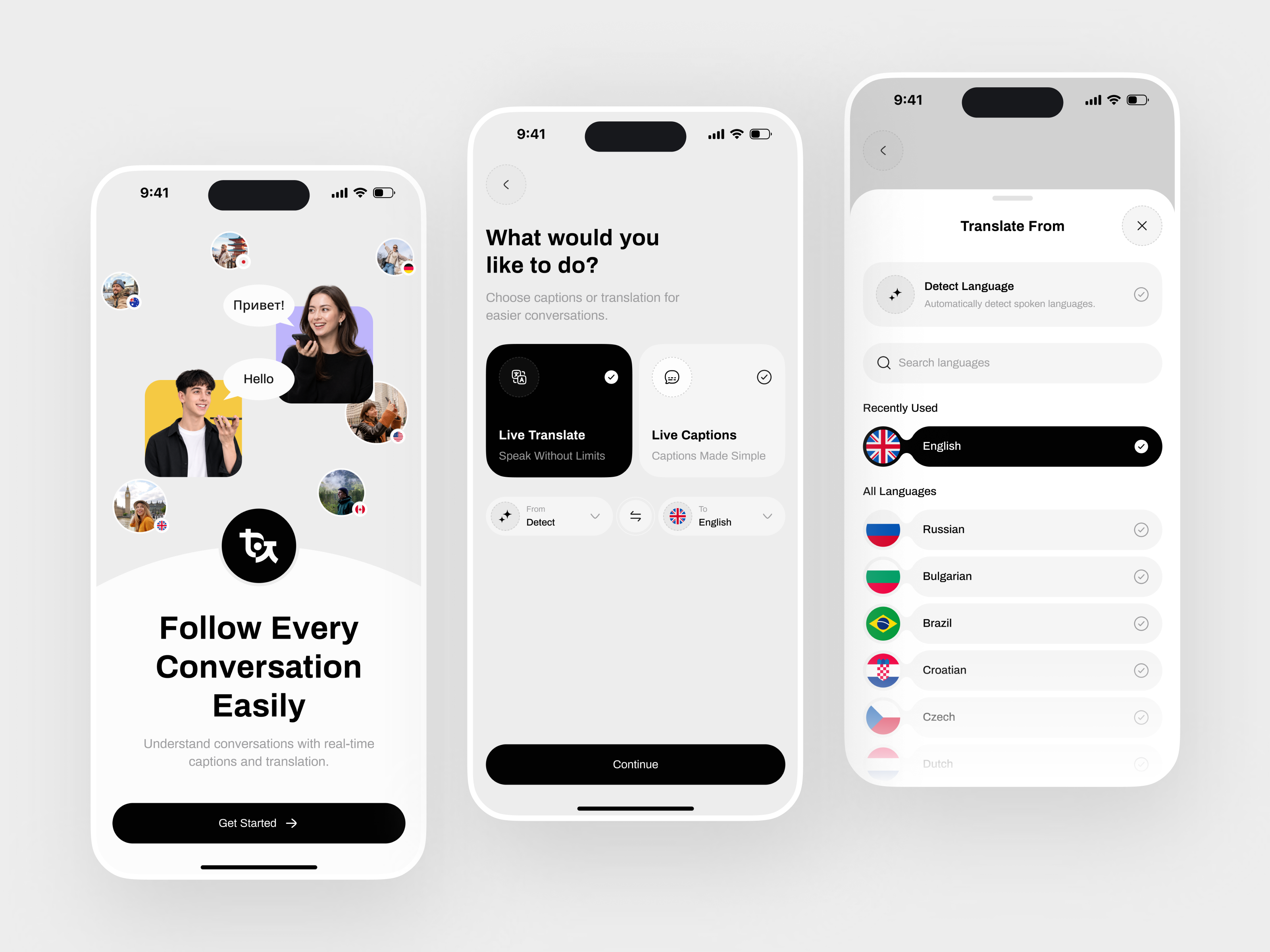 AI Live Voice Translation & Captioning App UI Redesign ai translator app app design app redesign language translator mobile app design multilingual app realtime translation translation app translator app ui design voice translation web app