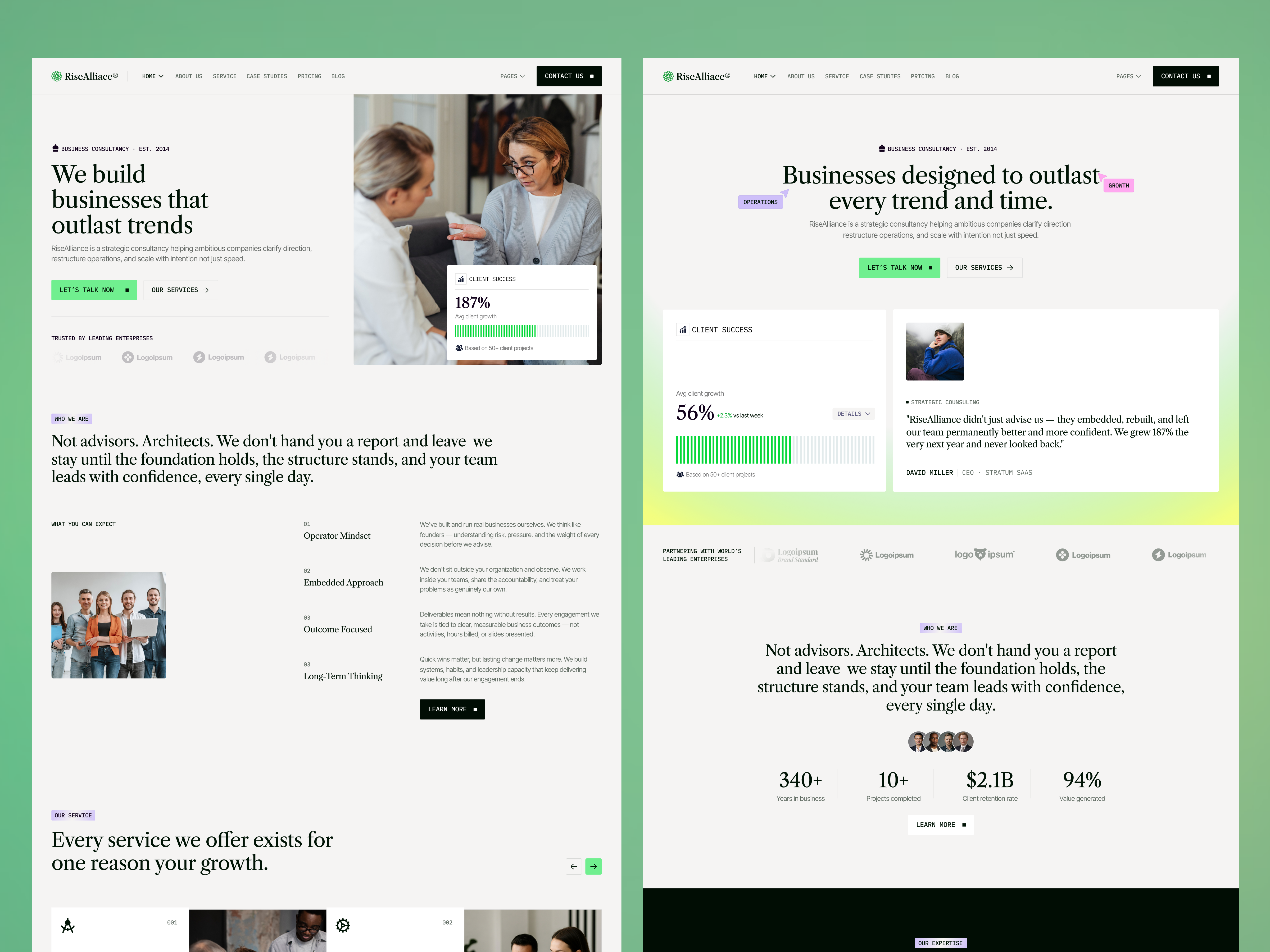 RiseAlliace - Business Consulting Website UI/UX agency website b2b business consulting website consultancy consulting agency digital agency home page landing page saas service startup consulting uiux website website design
