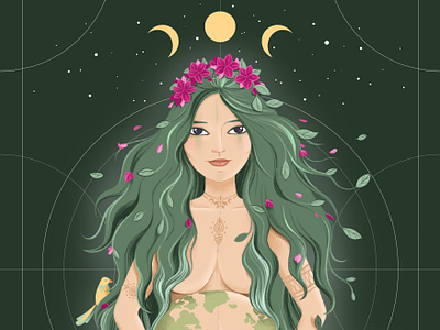 Gaia Mother Earth digital art ecosystem feminine fertility gaia goddess greek illustration life moon mother earth pregnancy