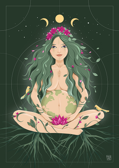 Gaia Mother Earth digital art ecosystem feminine fertility gaia goddess greek illustration life moon mother earth pregnancy