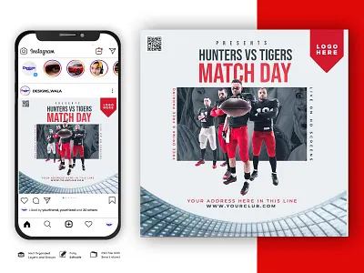 Football post for social media post or square banner template football template