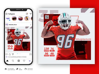 Football post for social media post or square banner template football template