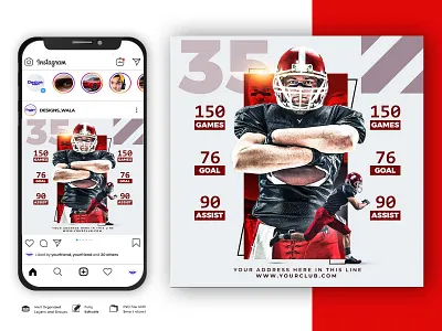 Football post for social media post or square banner template football template