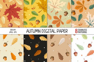 Autumn seamless pattern, digital paper autumn bundle collection colorful digital paper fall illustration pattern seamless seamless pattern set