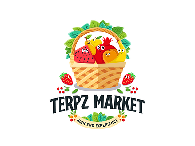 Terpz Market apple banana basket character design design fruit fruit basket graphic design illustration leaf leafs logo logo design melon peach spring strawberry summer vector watermelon