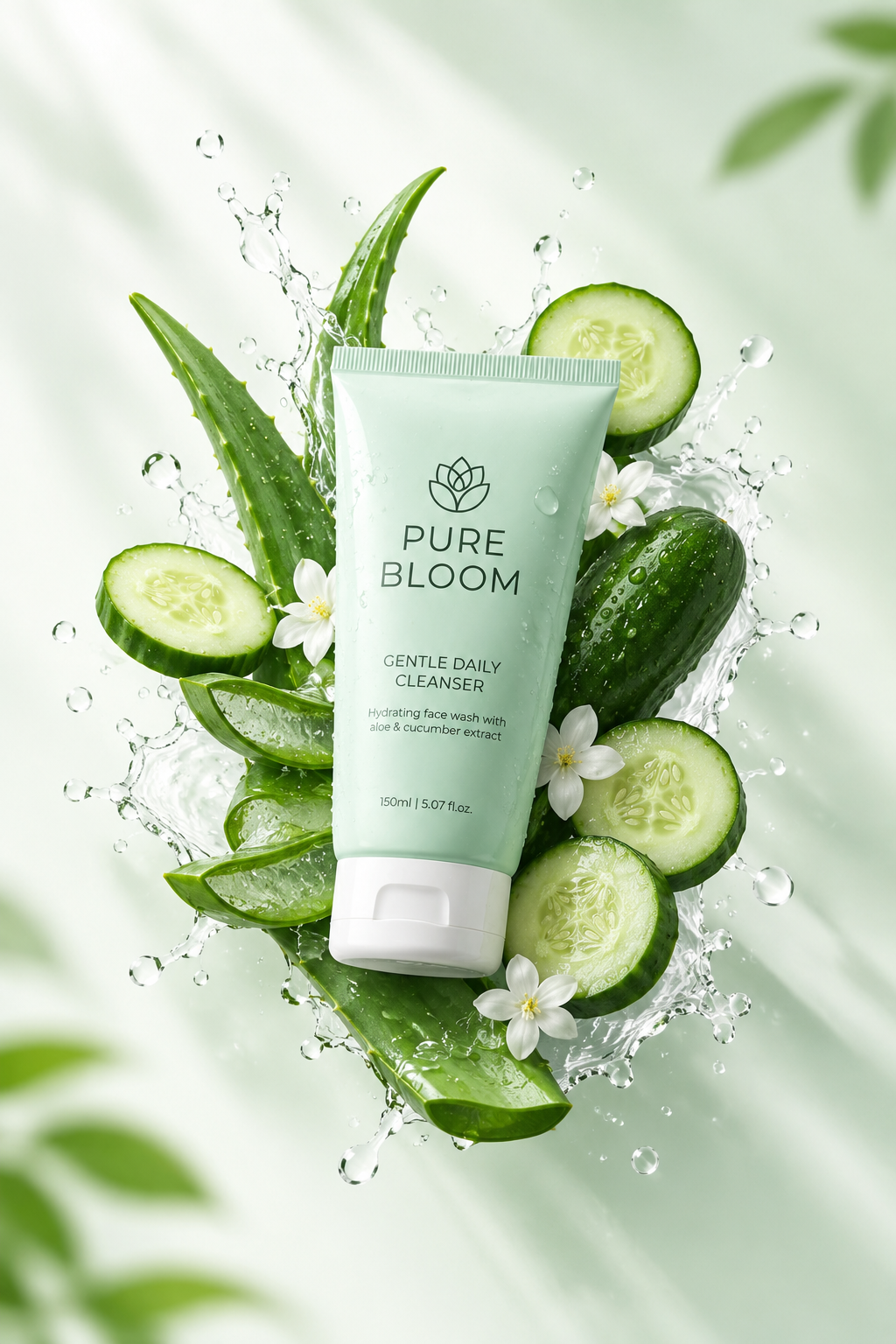Pure Bloom — Skincare Packaging & Poster Design aloe beauty brandidentity branding clean cosmetics cucumber designsystem facewash green icon identity logo logotype minimal packaging poster productdesign skincare vector