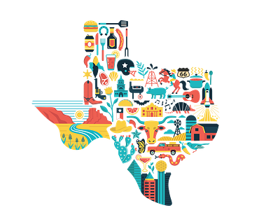 Texas: The Lone Star State austin dallas icons illustrated map state map state shape texas