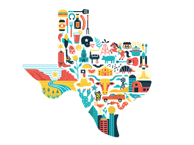 Texas: The Lone Star State austin dallas icons illustrated map state map state shape texas