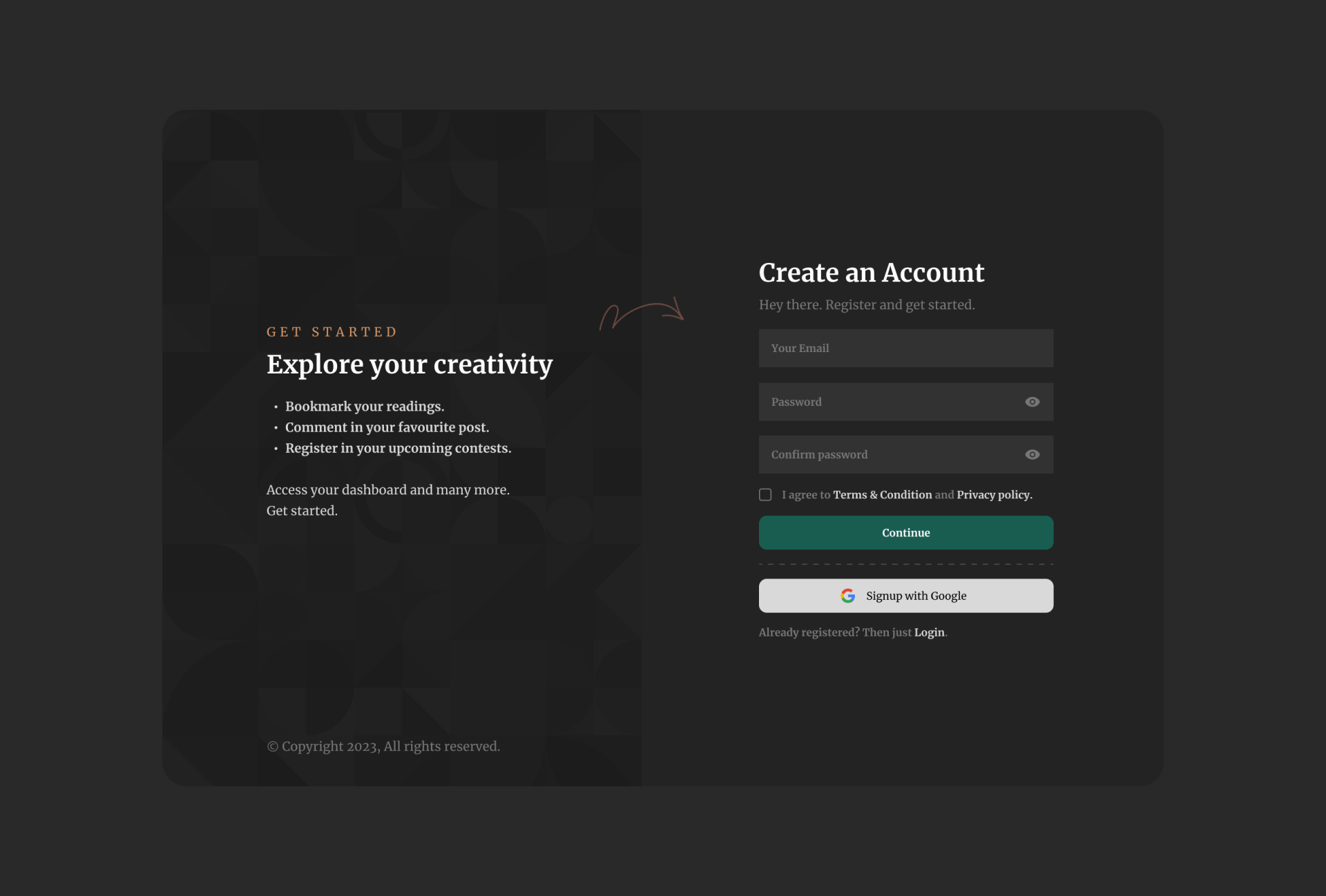 A Signup Page - UI Concept dailyui dailyuichallange design form hero section input field landing page layout design signup ui uichallange uiuxdesign user registration web design web development website
