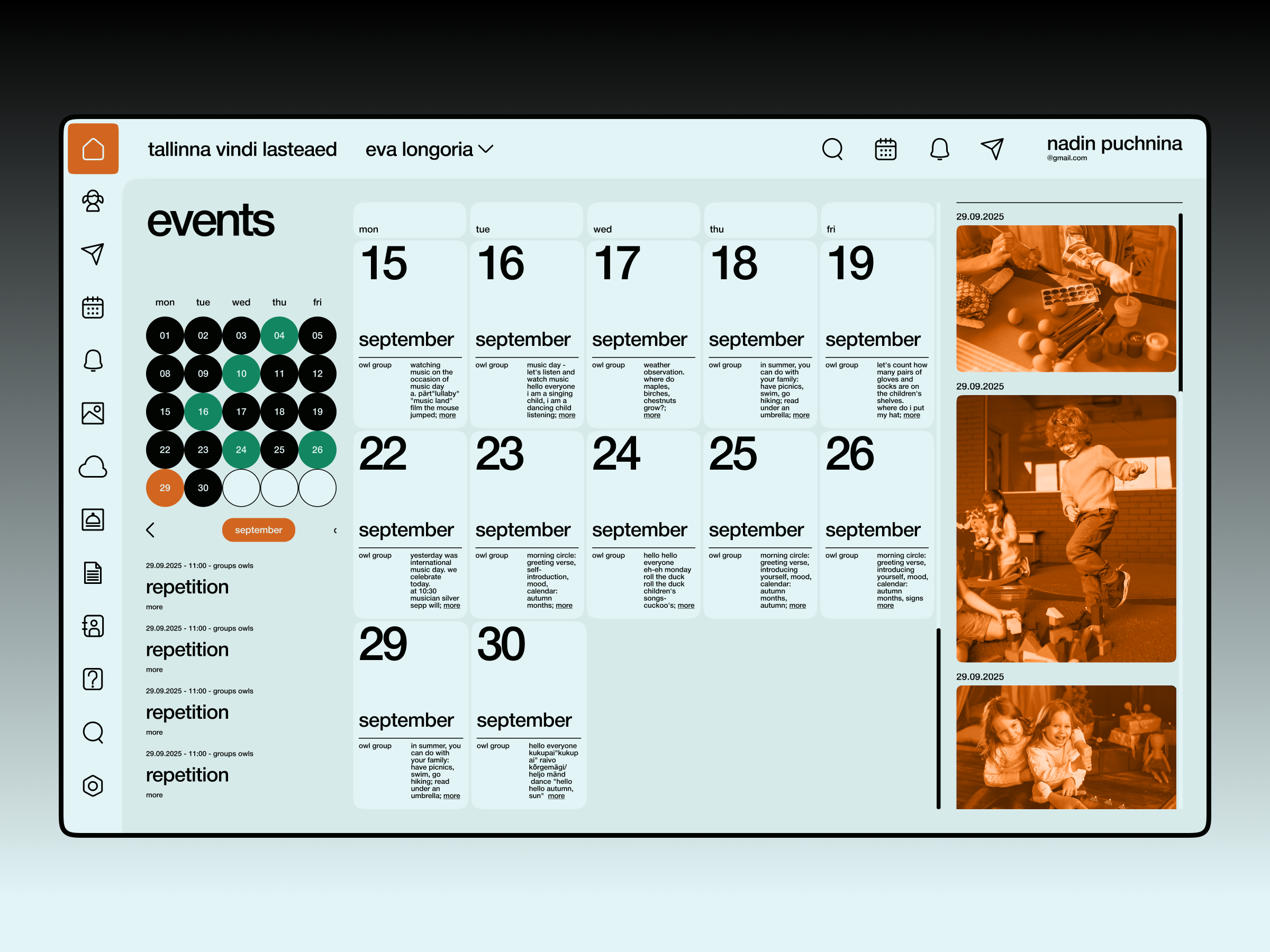 Kindergarten Platform: Events Calendar UI bold typography calendar calendar ui case study children dashboard duotone edtech education events interface kindergarten orange parents product design schedule ui design uiux web app web design