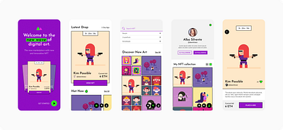 Final design — NFT marketplace app game green nft app purple retro ui