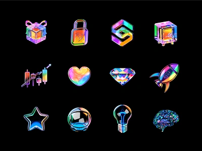 Stack Glass Icons 3d 3dart animation b3d blender branding colorful crypto diamond gift glass heart icon illustration lock metal render safe star ui