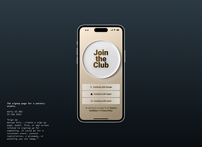 Daily UI 001 - Signup for a pottery studio dailyui mobile signup