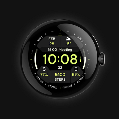TACT TWO: Watch face for Wear OS amoled watch faces amoledwatchfaces android android wear app design fossil galaxy watch galaxywatch5 googleplay pixel watch pixelwatch ticwatch ui watch face watchface wear os wear os watch face wearos