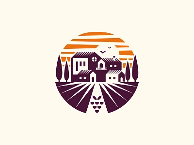 Tuscany Italy 2d badge branding farm flat grapes hills holiday house illustration italy landscape logo mark symbol travel tuscany villa vineyard wine