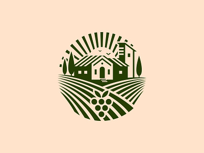 Vineyard 2d branding farm flat grapes hills house icon illustration italy landscape logo mark sunset travel tree tuscany villa vineyard wine