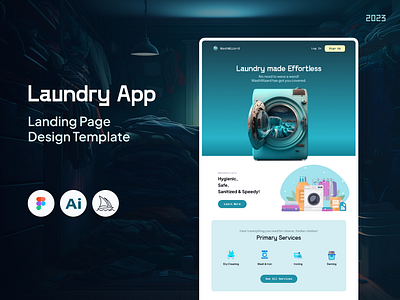 Landing Page Design for Laundry App animation design designer figma layout modern ui uiux user experience user interface ux webdesign website