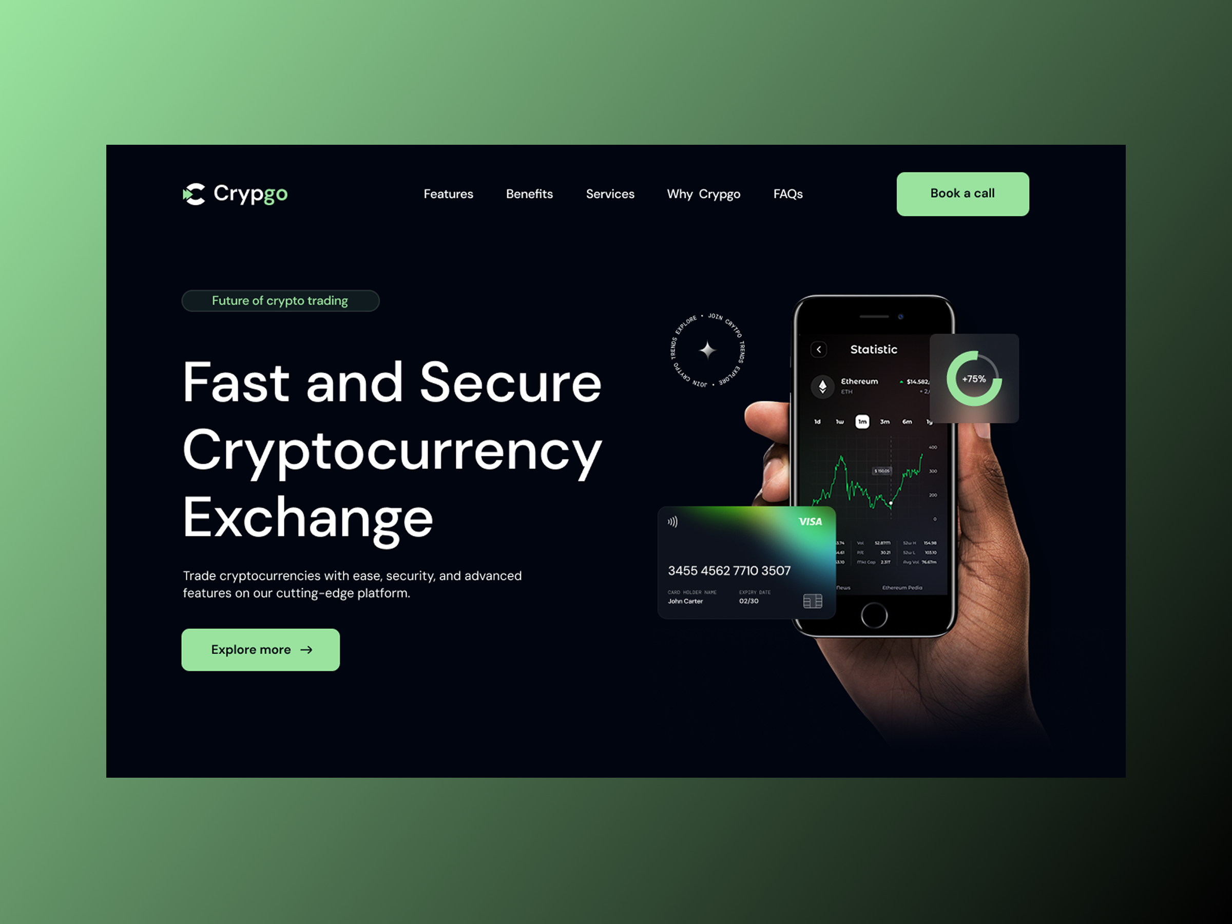 Example of Crypgo — Fast & Secure Cryptocurrency Exchange Landing Page 🪙