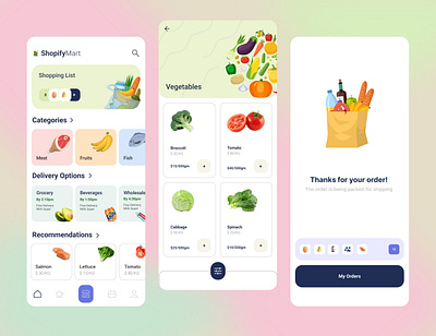 Grocery Ordering App 3d animation app branding design graphic design illustration logo motion graphics typography ui ux vector