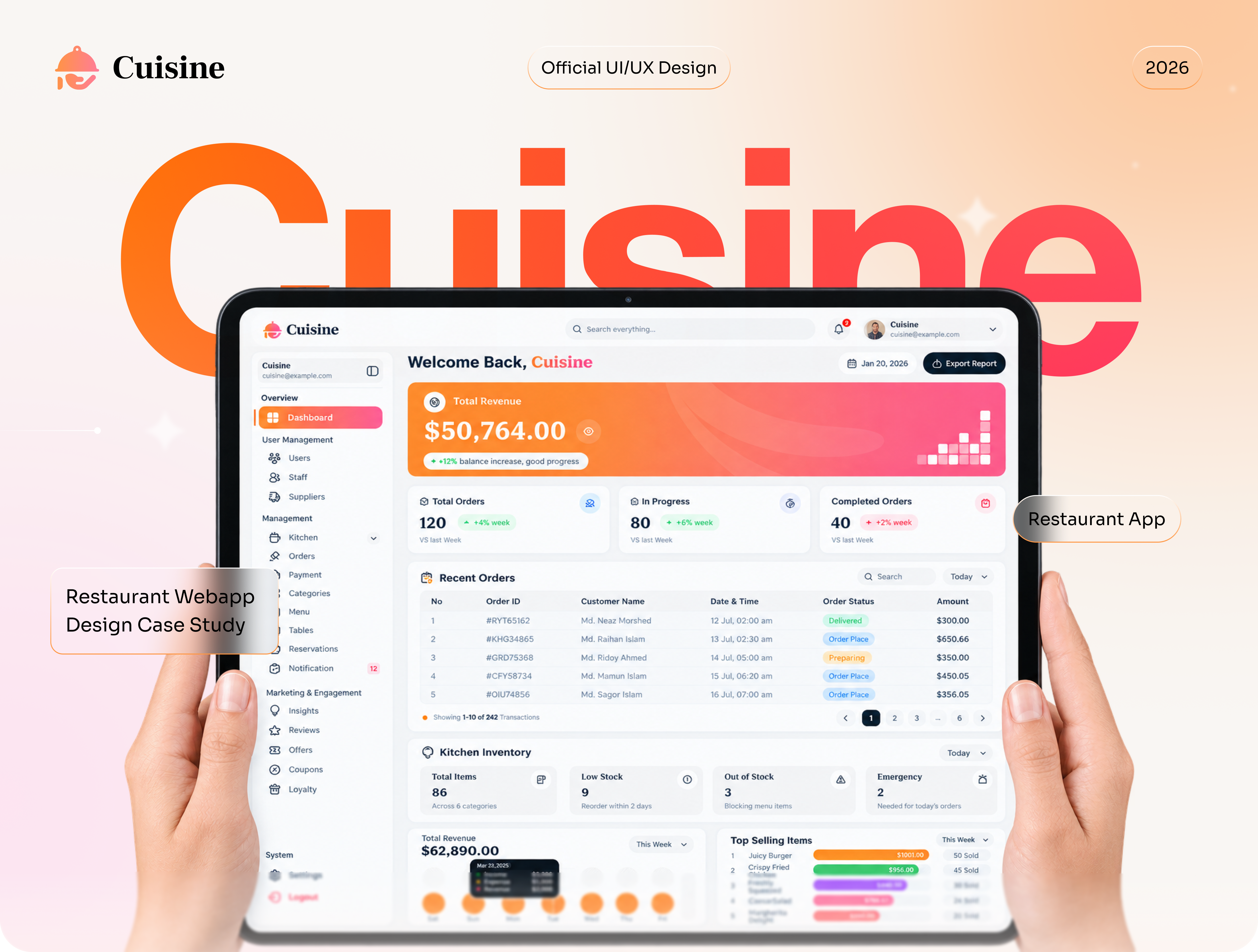 👨‍🍳Cuisine — Restaurant Management Dashboard UI/UX Design ai app ai dashboard app design creative ui dashboard design inspiration food app food web health app interface design ios kitchen mobile app modern ui product design restaurant restaurant dashboard startup design ui ux wellness app