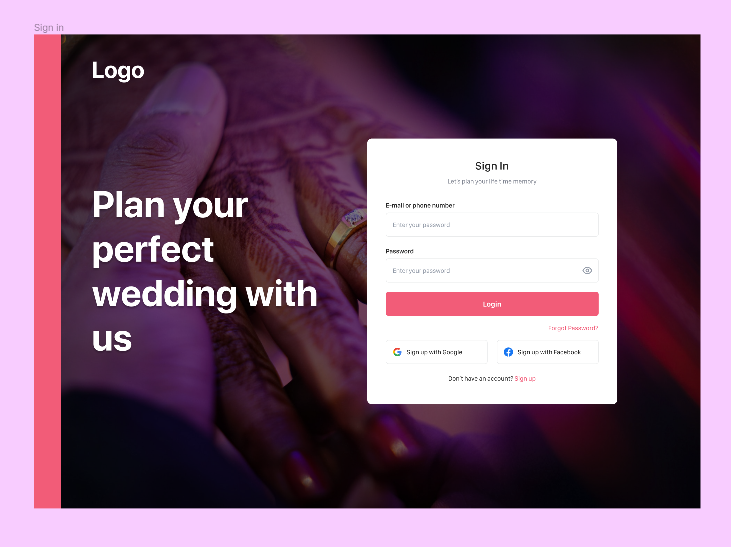 wedding website, Login/Signup animation app app design branding design figma flutter homescreen illustration login logo signup ui website wedding