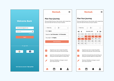 Nomad Mobile App - Travel App app branding design graphic design illustration typography ui ux