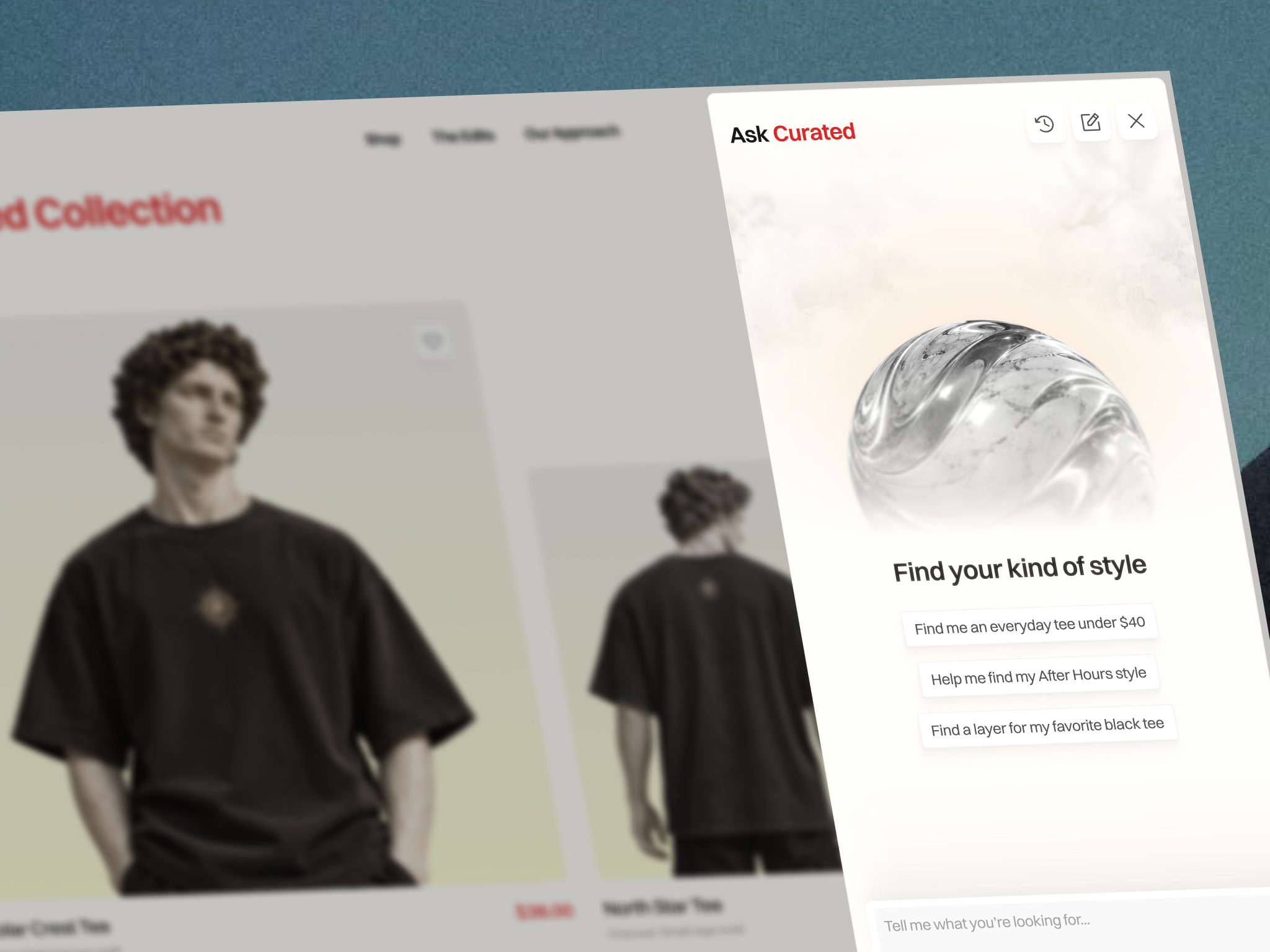 Curated — AI-Powered Fashion E-commerce ai ai recomendation aiassistant clean clothing conversationalui e commerce fashion minimalist modern monochrome product design shoppingexperience streetwear ui uidesign ux uxdesign web design website