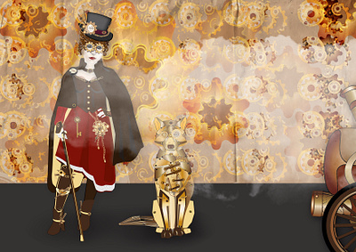 Steampunk lady and her mechanical wolf adobe illustrator adobe photoshop character design design fantasy graphic design illustration portrait sarah bernhardt sci fi steampunk