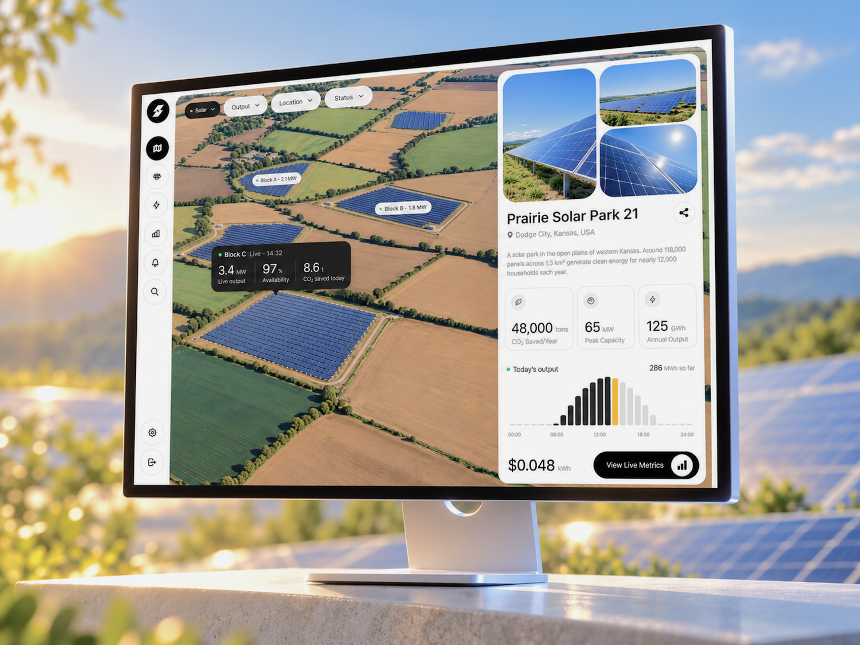 Renewable Energy Platform — Solar Farm Real-Time Monitoring analytics dashboard b2b saas clean energy data visualization energy dashboard energy management energy marketplace enterprise software geospatial data map ui monitoring dashboard operations dashboard platform design product design real time data renewable energy saas dashboard saas design saas platform solar farm
