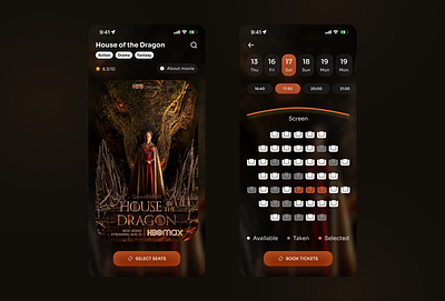 Cinema - Book Tickets app booking buy cinema design dragon interface tickets ui