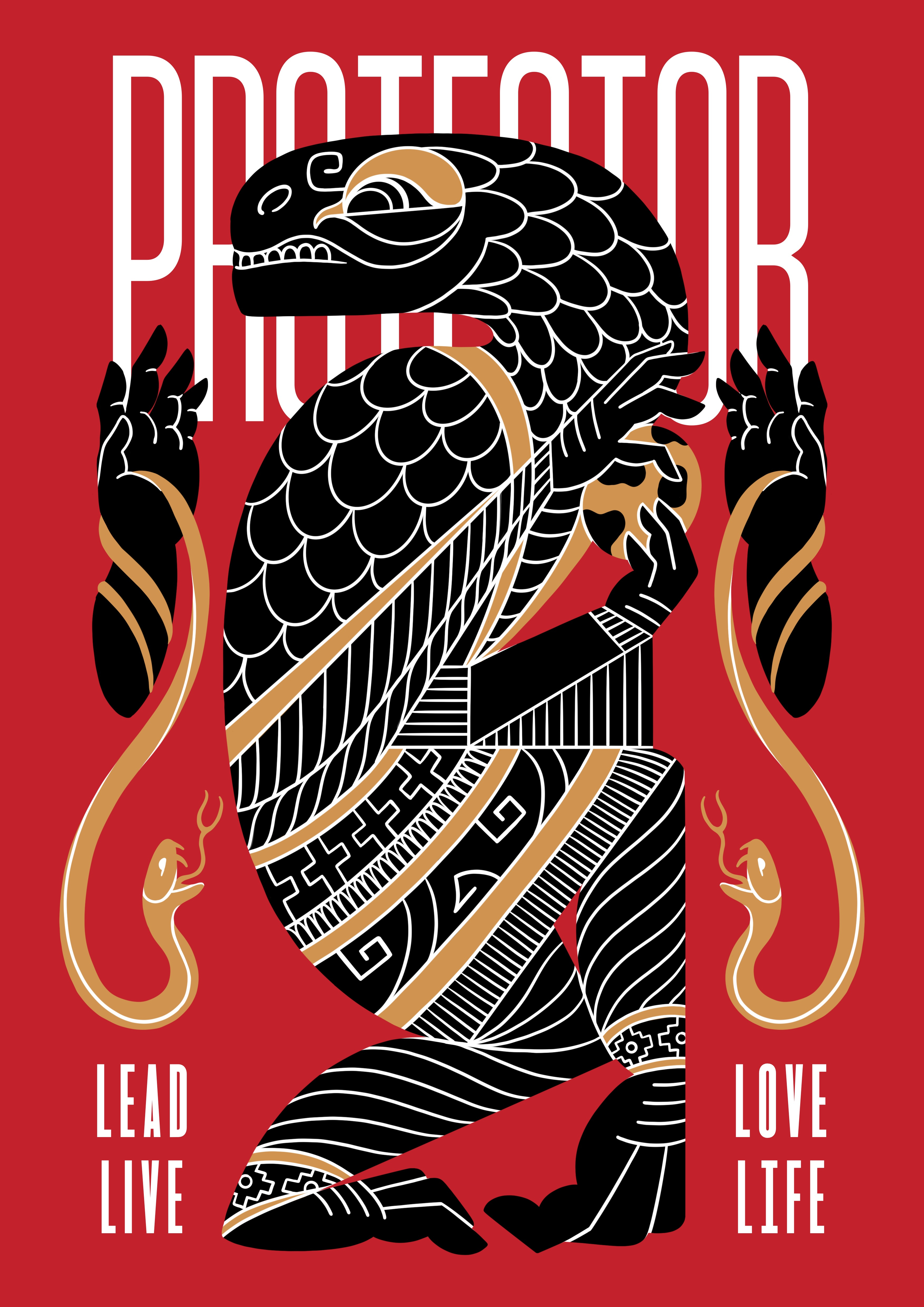 The Protector ancient animal animal drawing asia black china europe geometry graphic design illustration japan manasuka middle east printmaking protector red reptile snake tribal usa