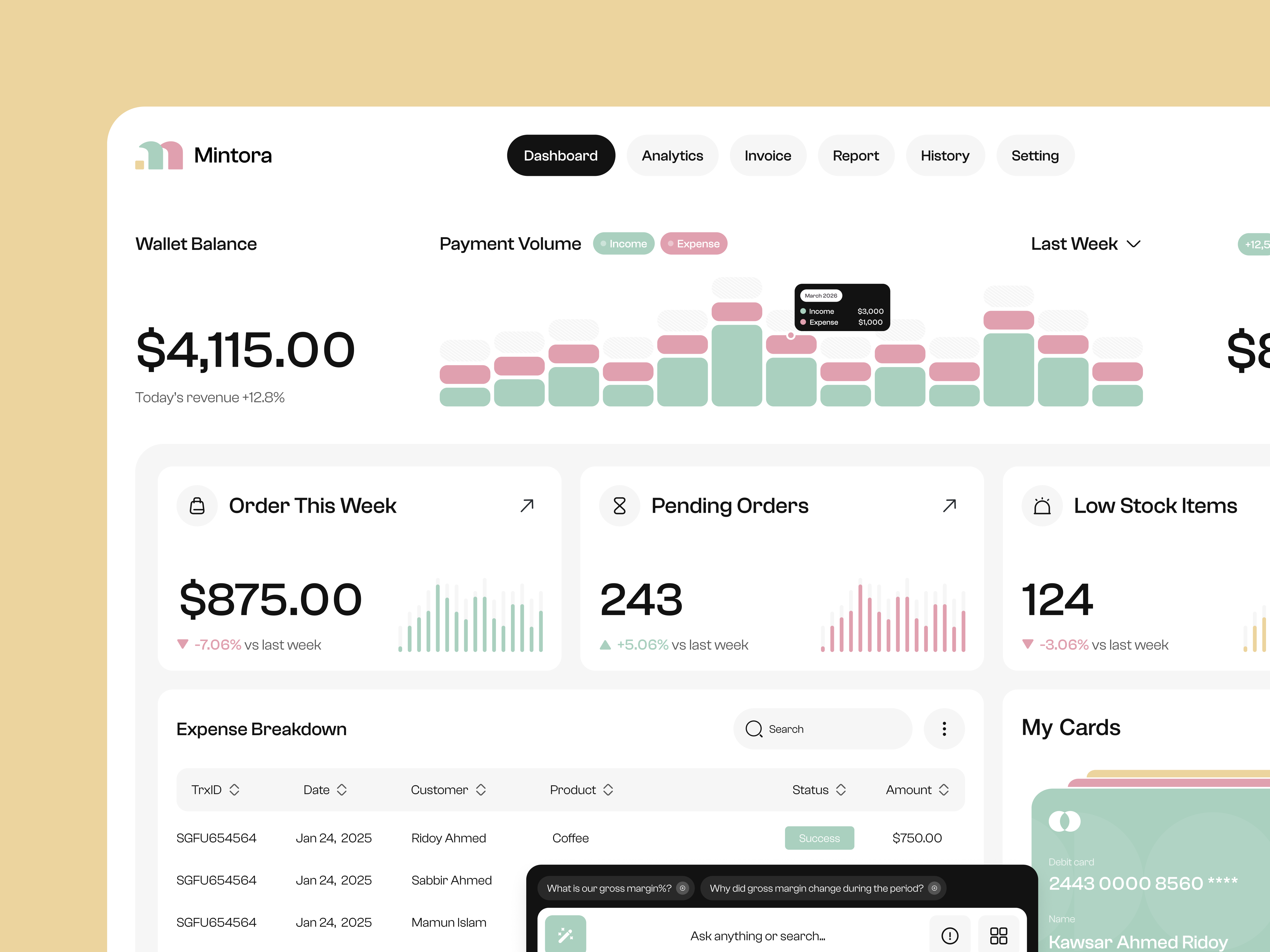 Mintora — Modern Finance Dashboard UI Design ai ashboard ui banking app bussiness card dashboard finance finance app finance dashboard finance web fintech management mobile app saas saving ui ux wallet app web app website