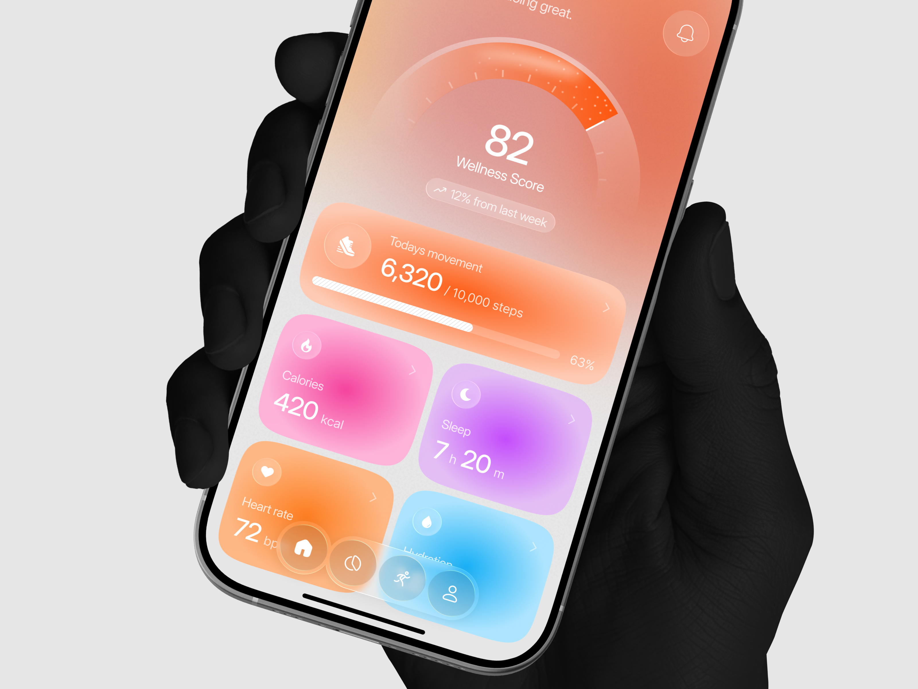 Wellness Tracker App Design activity tracker app app ui design fitness app design fitness tracker design glassmorphism ui gradient ui design health app design health tracker app ios app design mobile app design oripio sleep tracking app ui design wearable app design wellness app design
