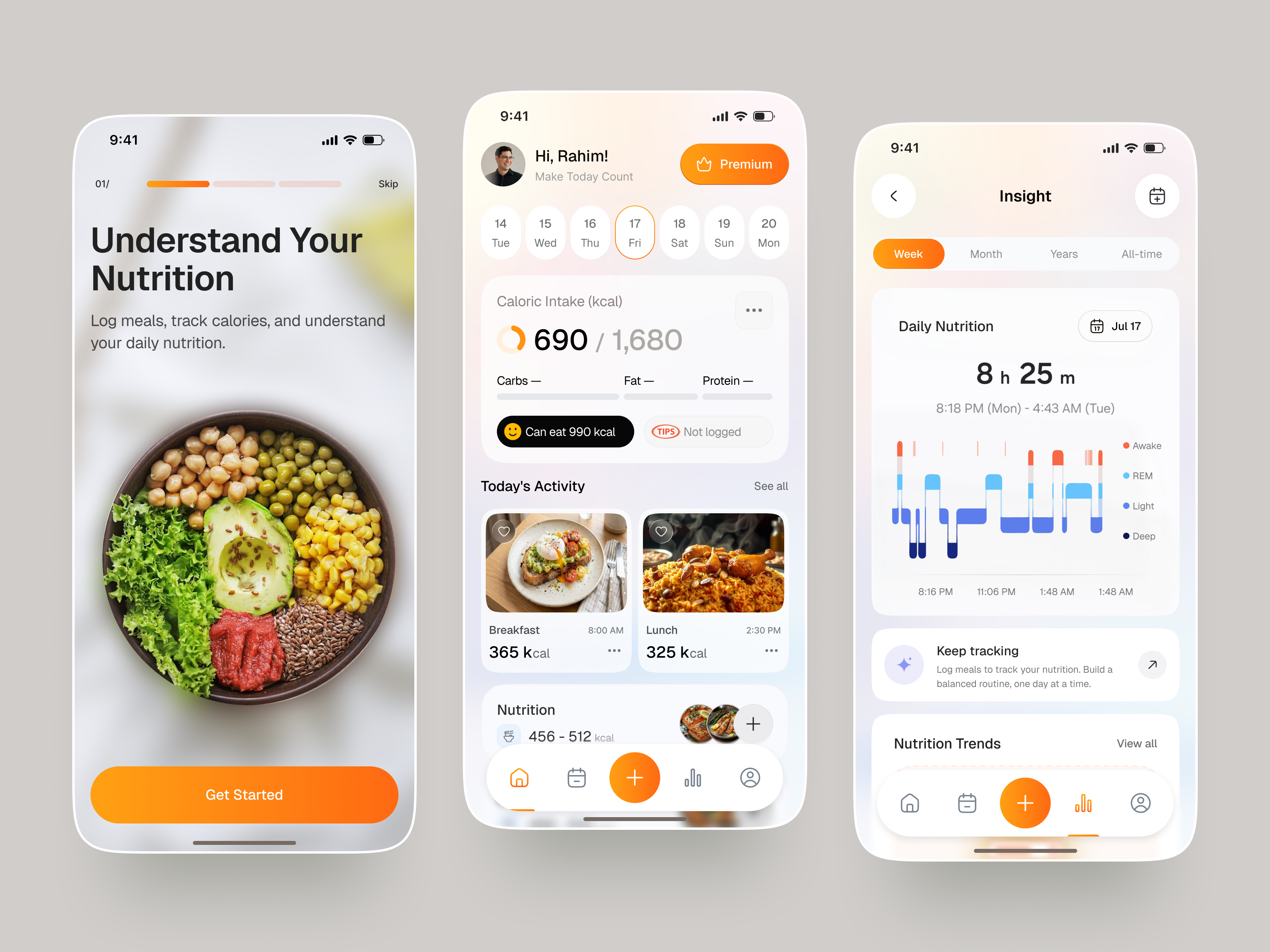 AI Calorie Tracker & Smart Nutrition Mobile App ai ai calorie tracker ai fitness app app app redesign calorie tracker design diet planner food scanner app health app ui interface ios app macro tracker meal planner app mobile ui nutrition app productdesign saas startup ui