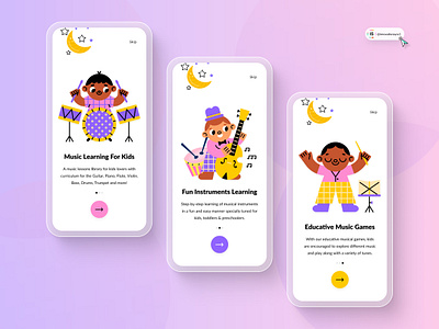 Kids Music App Onboarding Screens 3d animation art branding digitaldesign flatdesign graphic design illustration innovationsync learning logo mobile motion graphics nft onboarding product design typography ui vector webdesign