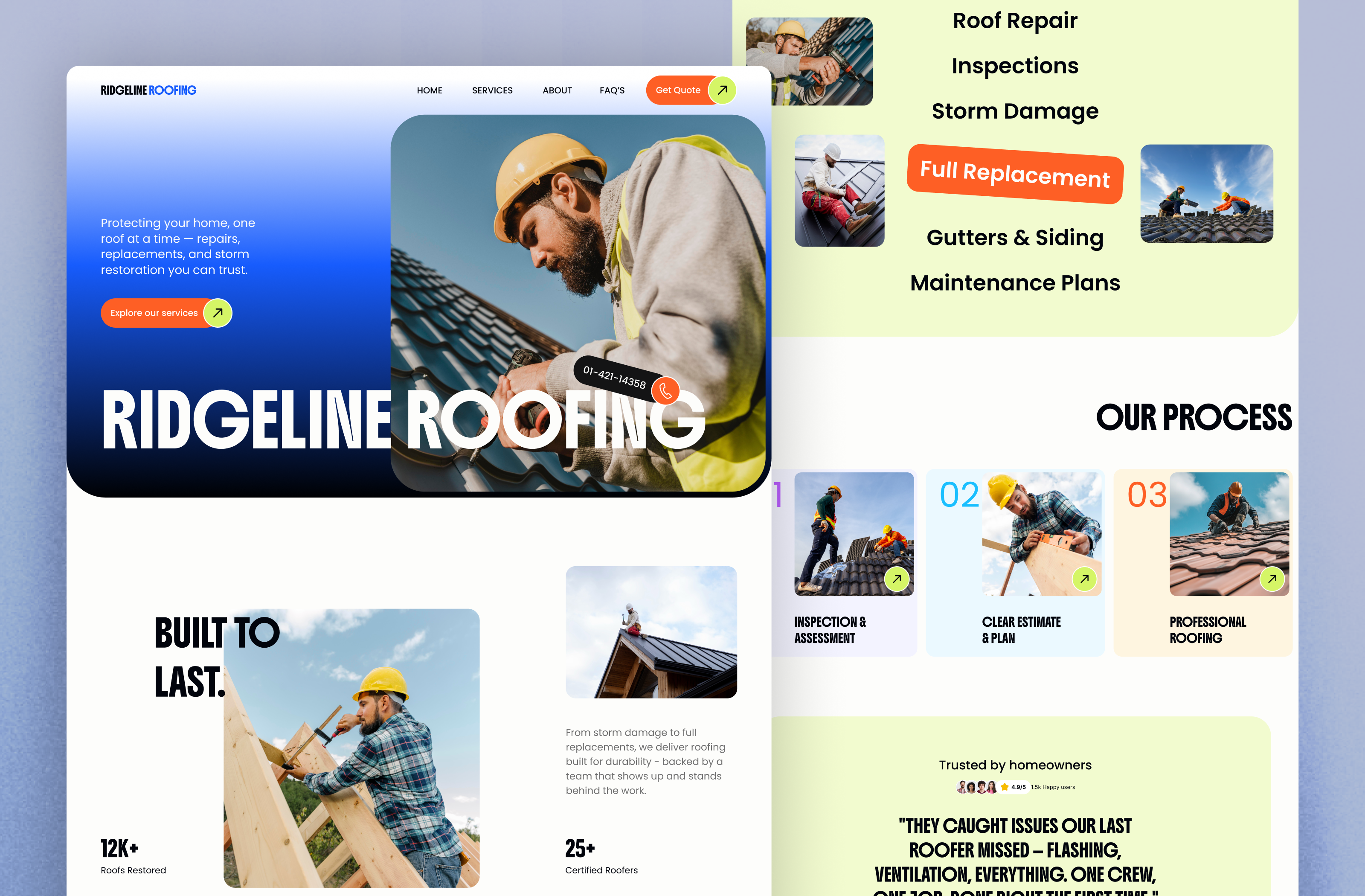 Roofing Website Design | Roofing Services Landing Page UI Design construction website contractor website home services home services web design home services website landing page design local business website roofing business roofing business website roofing company roofing contractor roofing contractor uiux roofing contractor website roofing services roofing website service business ui ux design web design website design