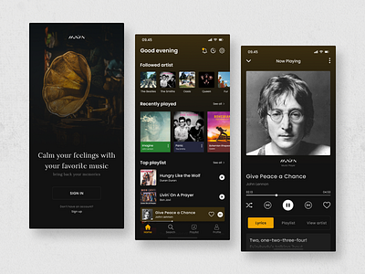 Munian - Music Player App classic dark design mobile app music music app music player playlist stream ui design uiux vintage