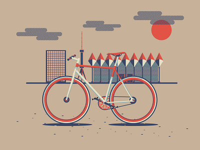 Bicycle in the city bicycle city cloud design graphic design illustration ride stadium sun vector