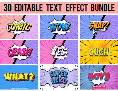 Comic text effect Bundle, Colorful text style template set 3d colorful text effect graphic design shadow effect text effect vector art