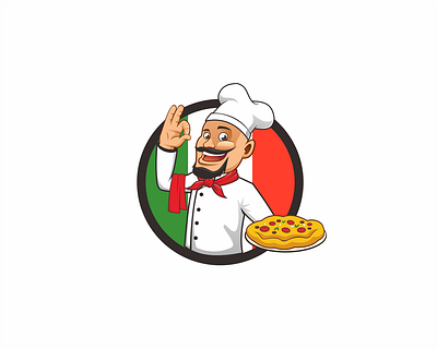Cartoon Chef Pizza Logo cartoon chef cook cooking food logo pizza truck