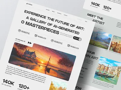 AI Art Gallery Website Design ai aiartgallery aigeneratedart aiinart aiwebdesign art artandtech artificialintelligence artwebsite creativeai digitalart gallery gallerydesign landing page modern ui uidesign uiux ux web