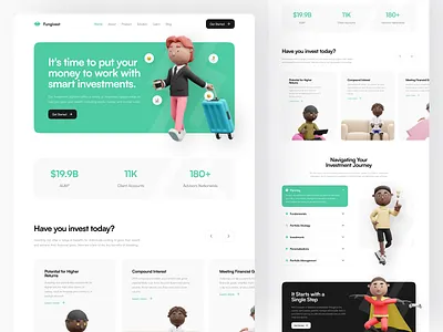 Fungivest - Investment Landing Page 💰 3d 3d character 3d design app design invest landing page investment landing page management minimal money money app ui ux web