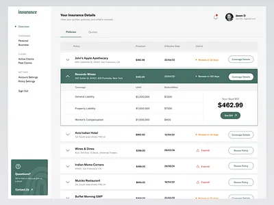 Insurance Policies Overview agent agent portal business insurance claims coverage customer portal insurance insurance dashboard policies restaurant insurance