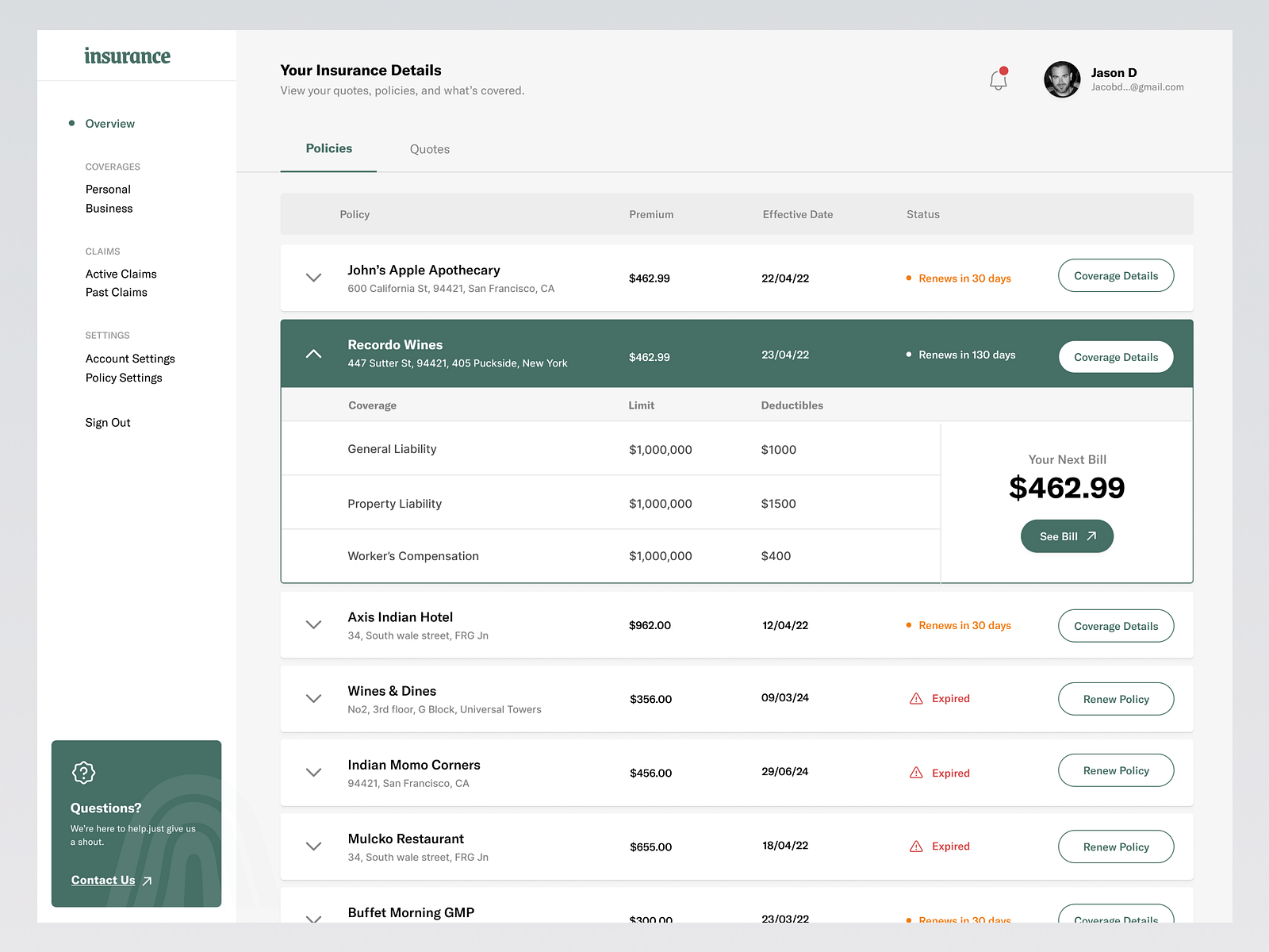 Insurance Policies Overview by Divan Raj on Dribbble