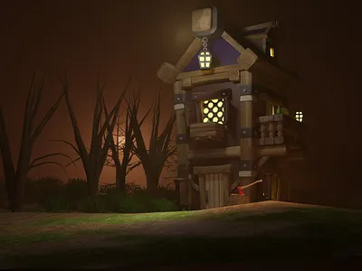 3D Viking House in the Middle of Night 3d 3dartist blender designer ui